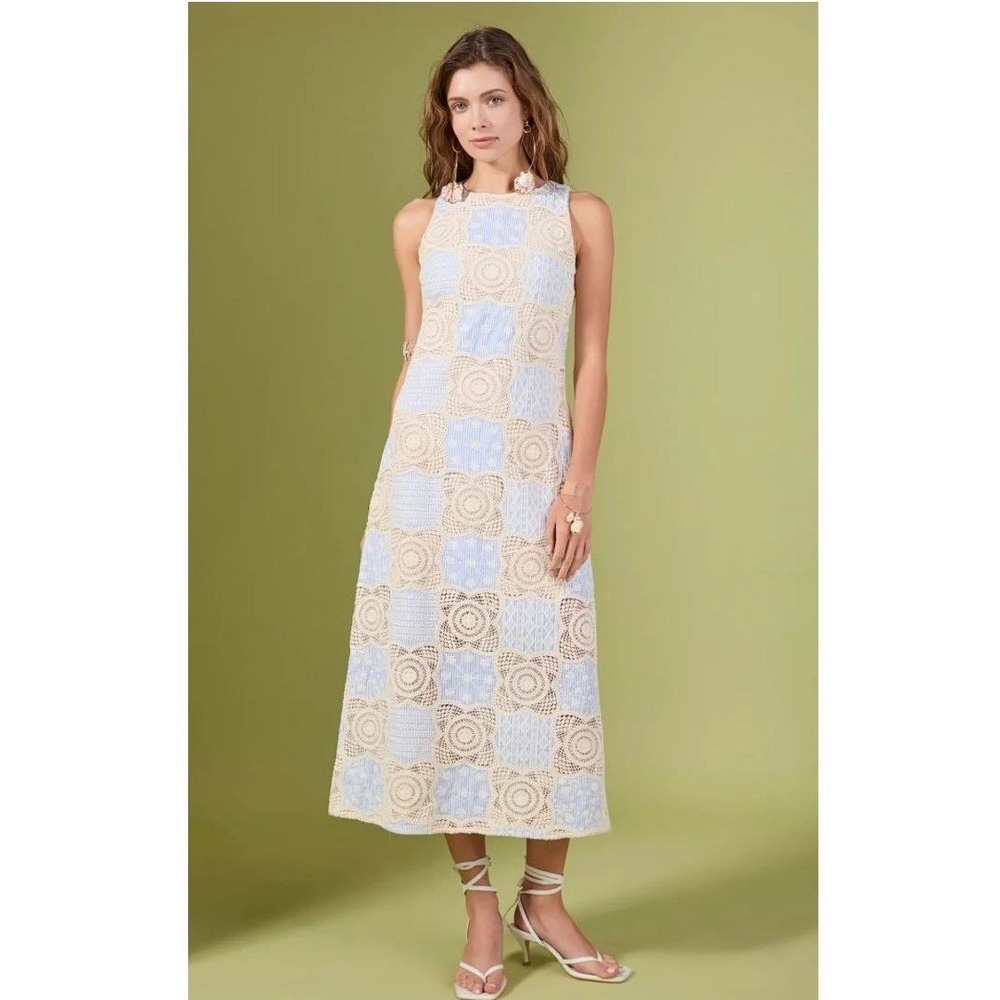 English Factory Crochet Lace Patchwor Dress Womens SZ Large Cottagecore‎ Boho